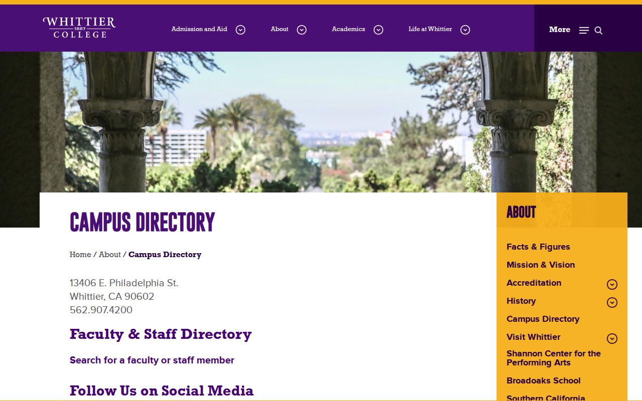 Whittier people directories campus search at Whittier College