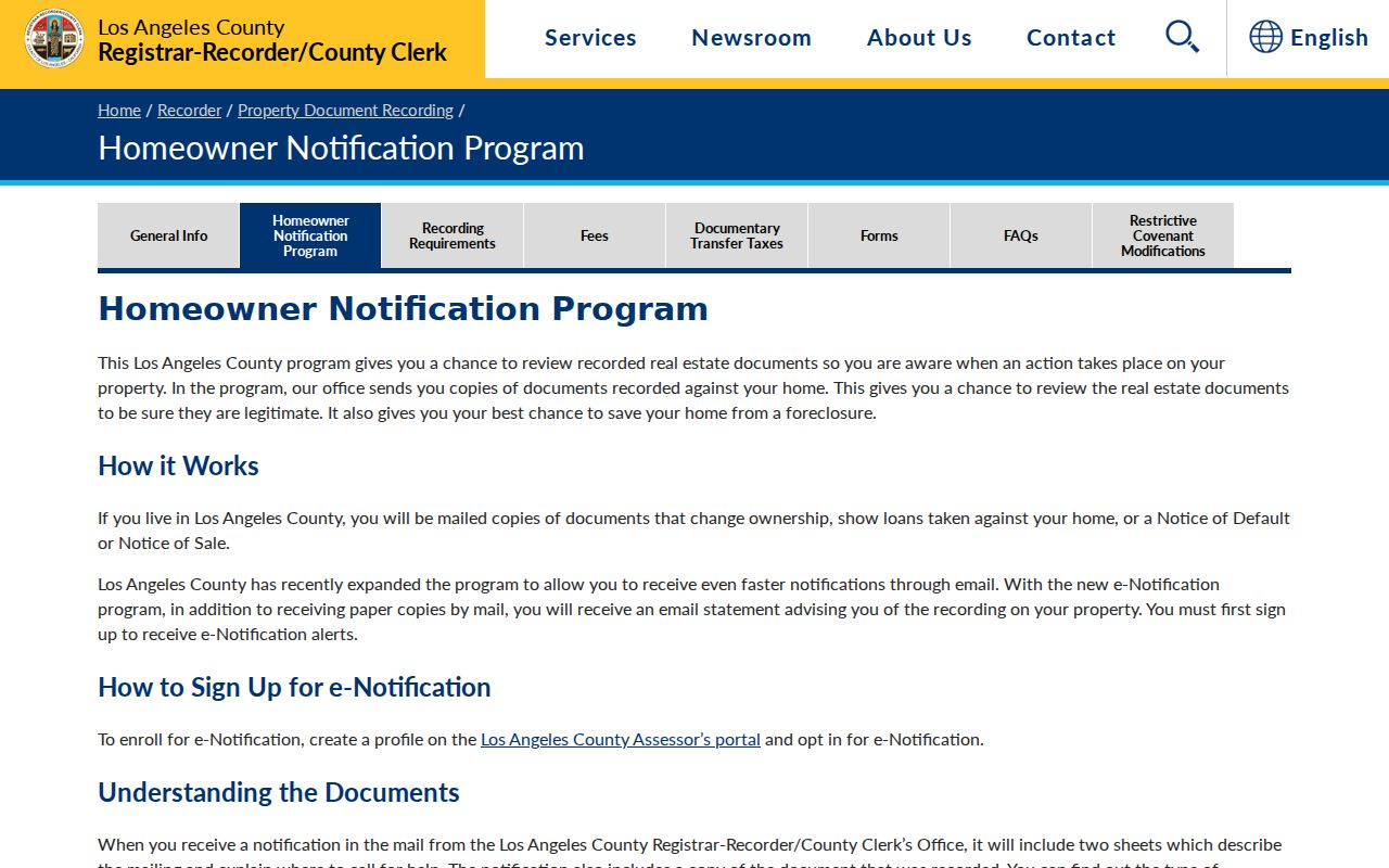 Whittier records homeowner notification program for recorded documents