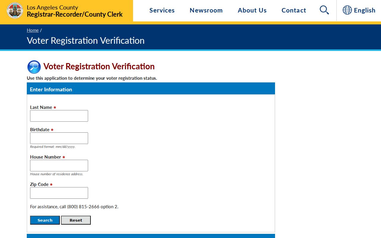 Whittier voter registration verification form from Los Angeles County